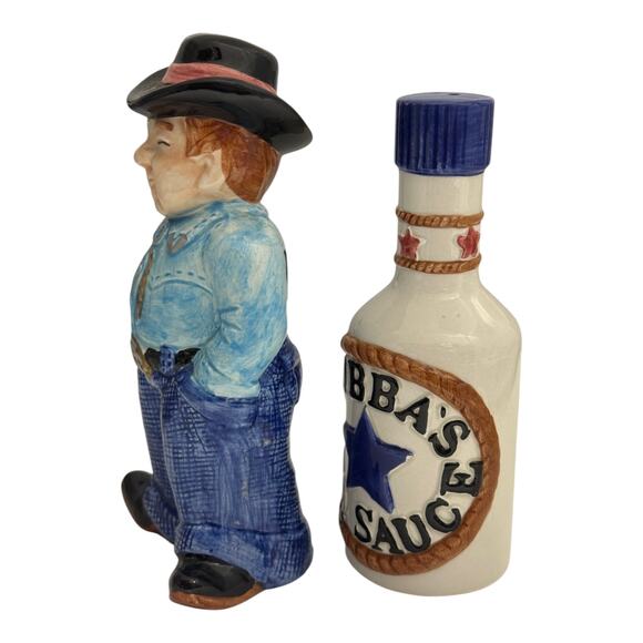BUBBA'S Barbeque Salt & Pepper Shaker Western Cowboy Hand Painted OCI 1992 RARE - Picture 3 of 13